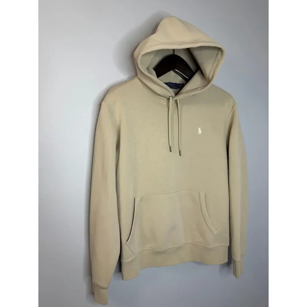 Polo Ralph Lauren Double Knit Hoodie Sweatshirt Pony Logo Cream Beige Sz M
